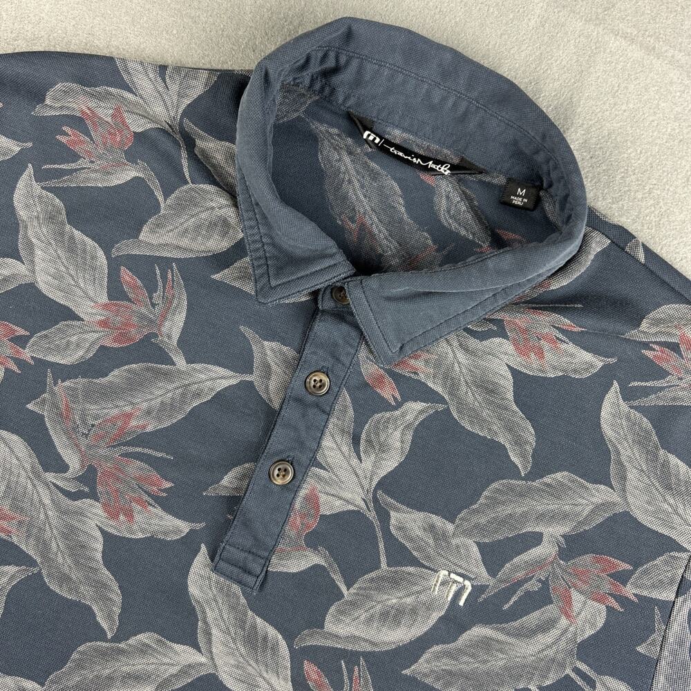 Travis Mathew Polo Shirt Mens Medium Blue Floral Golf Performance Stretch